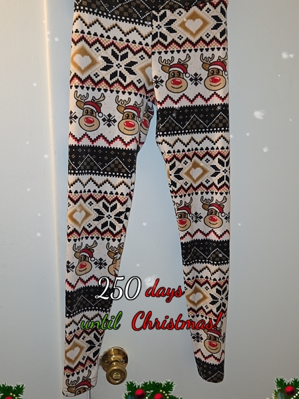 No Boundaries Christmas Reindeer Print Leggings - White/Black/Red/Tan